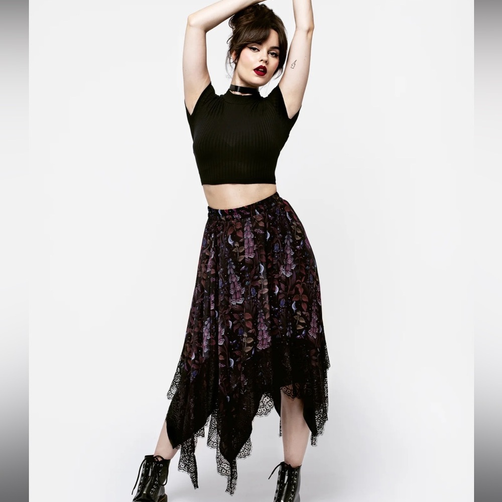 Disturbia Foxglove Chiffon Handkerchief Hem Skirt
